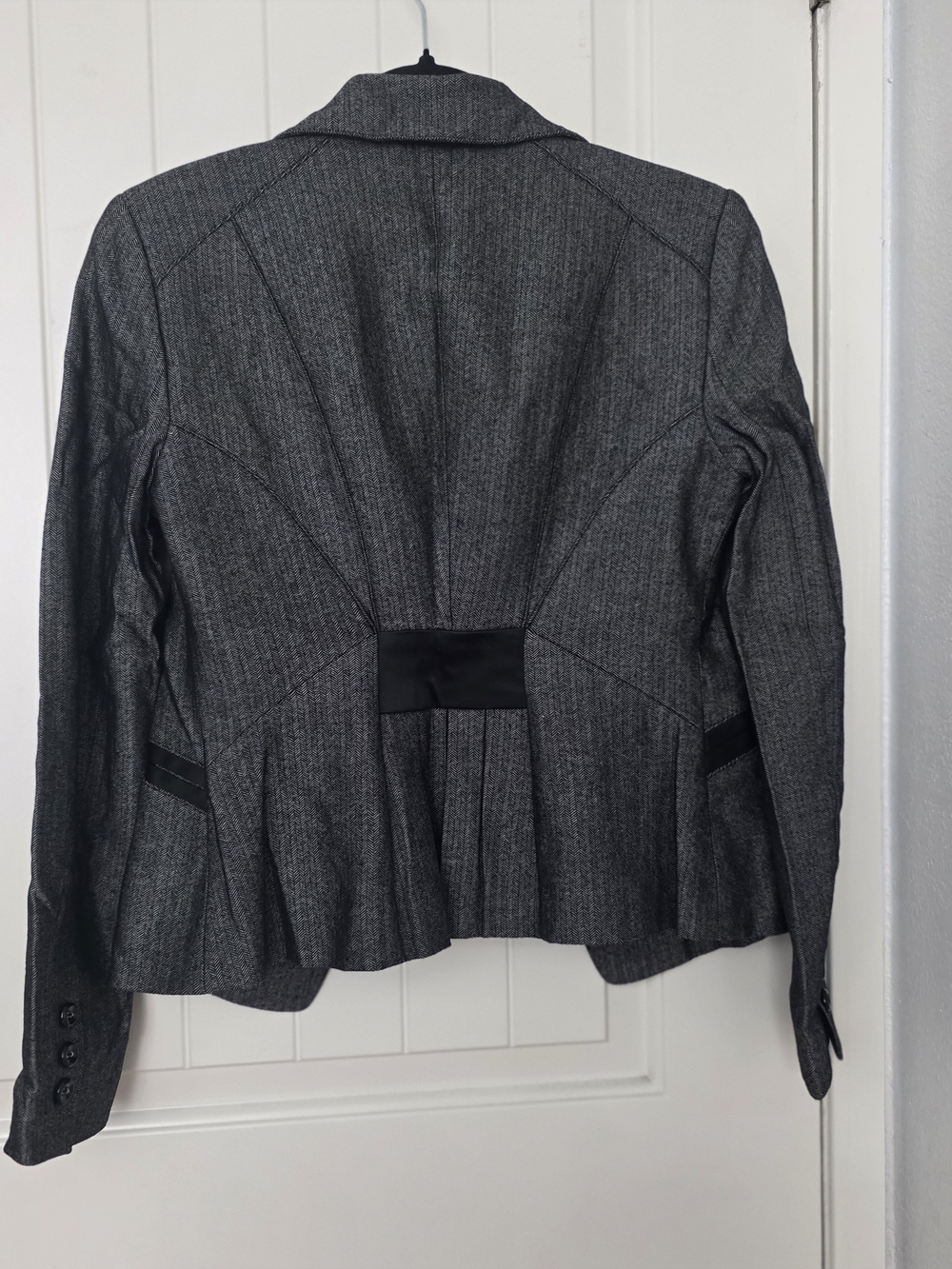 bebe Charcoal Gray Pinstripe Blazer with Black Panels With 2p Shorts - Picture 2 of 6